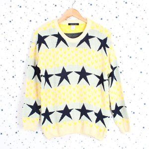 Color Block Star and Heart Pattern Sweater Yellow